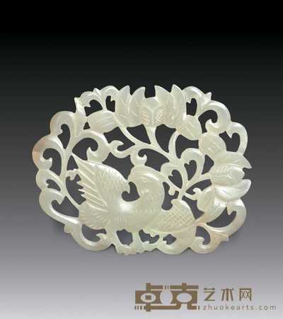 清 白玉透雕花鸟纹佩 7.5×5.8cm